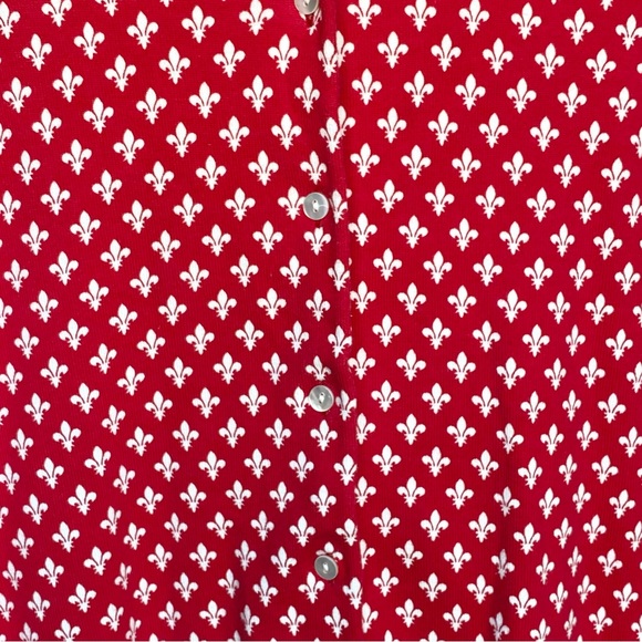 Lands’ End Fleur De Lys Cardigan Red and White Size Medium - Picture 4 of 8